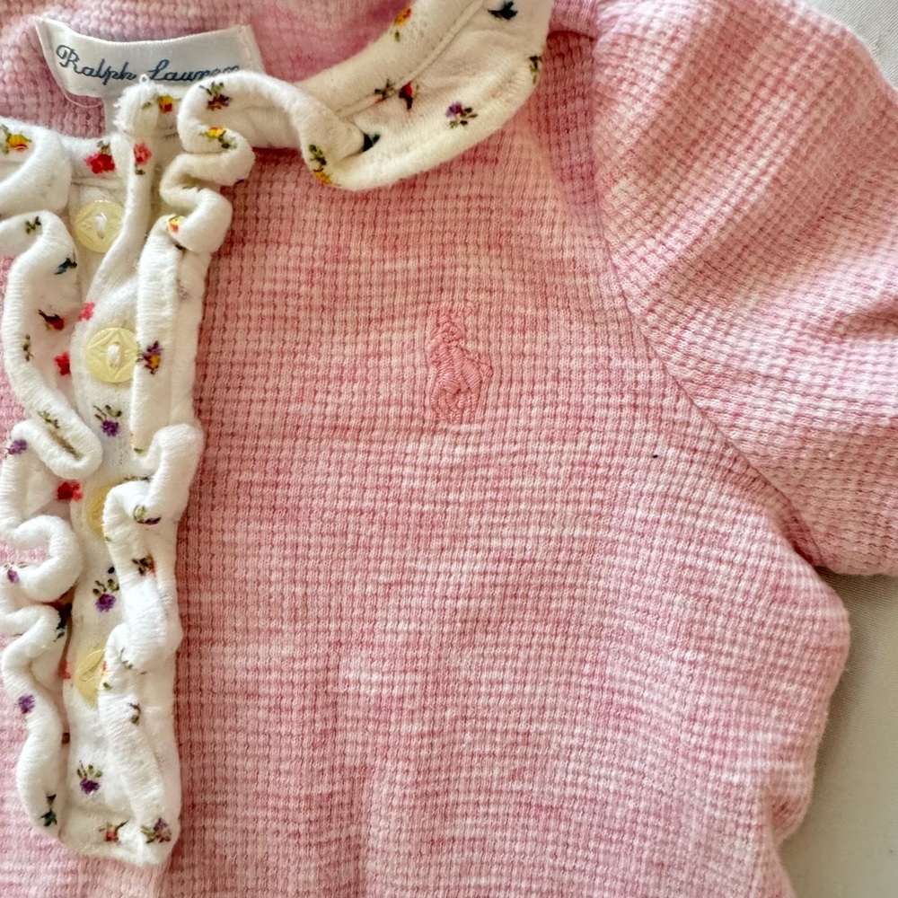 Ralph Lauren Baby Girl Footed Waffle Onesie